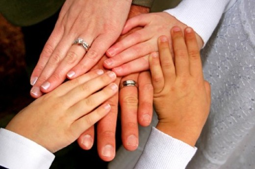Bride, Groom and children's hands